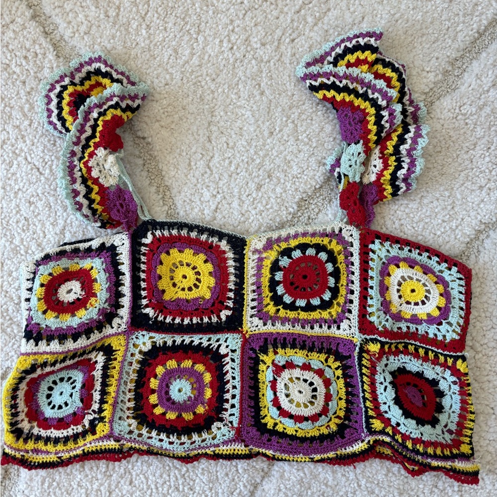 Colorful Crochet Patchwork Crop Top